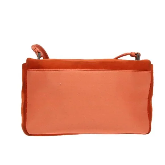 PRADA Shoulder Bag Suede Orange Silver Auth